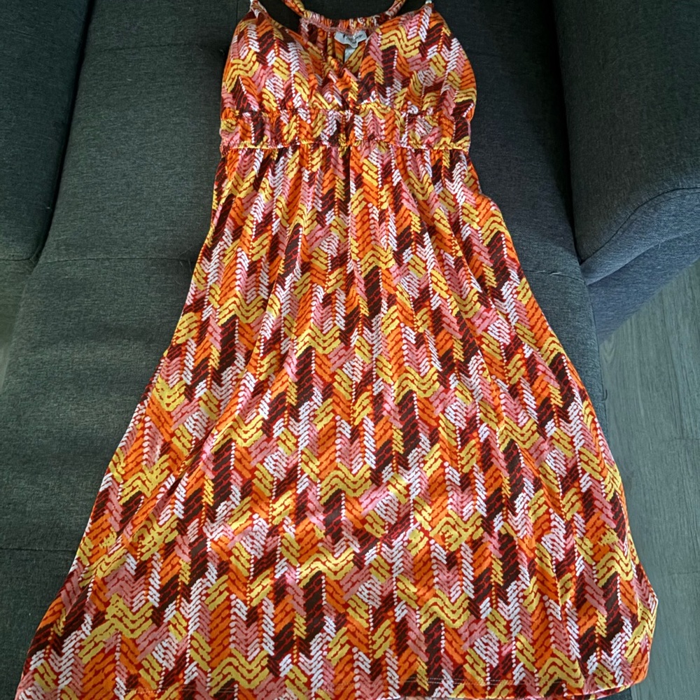 Ladies Orange Pink Yellow Patterned Summer Dress